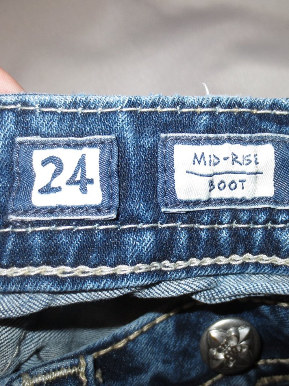 MISS ME womens JEANS blue MID-RISE denim BOOTCUT embroidered pockets SIZE 25 - Picture 9 of 13